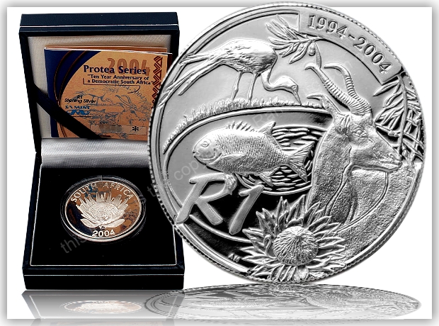 2004 R1 Proof 15gram Sterling Silver Protea Series Democracy coin